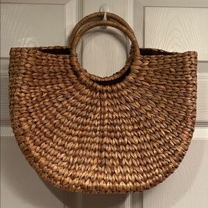 Chic Brown Hand Woven Tote with Circular Handles